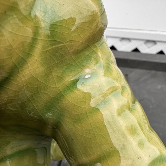 Carved Lace Crackle Finish Ceramic Green Elephant Statue Vintage Figurine - Picture 6 of 13